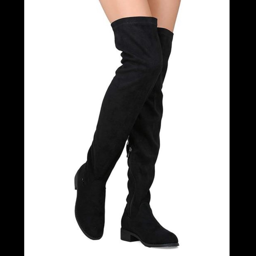 Black Faux Suede Over the Knee (Thigh High) Zip Up